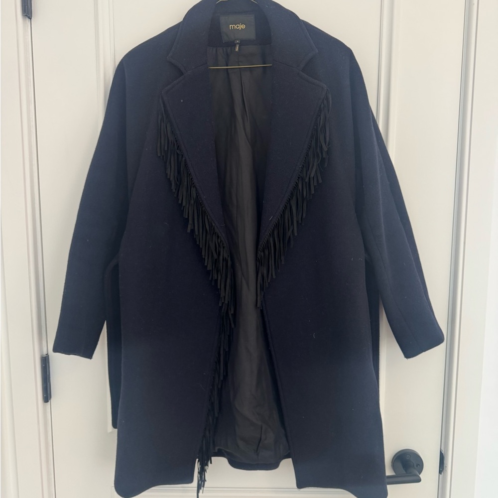 Maje Navy Fringe Trench Coat